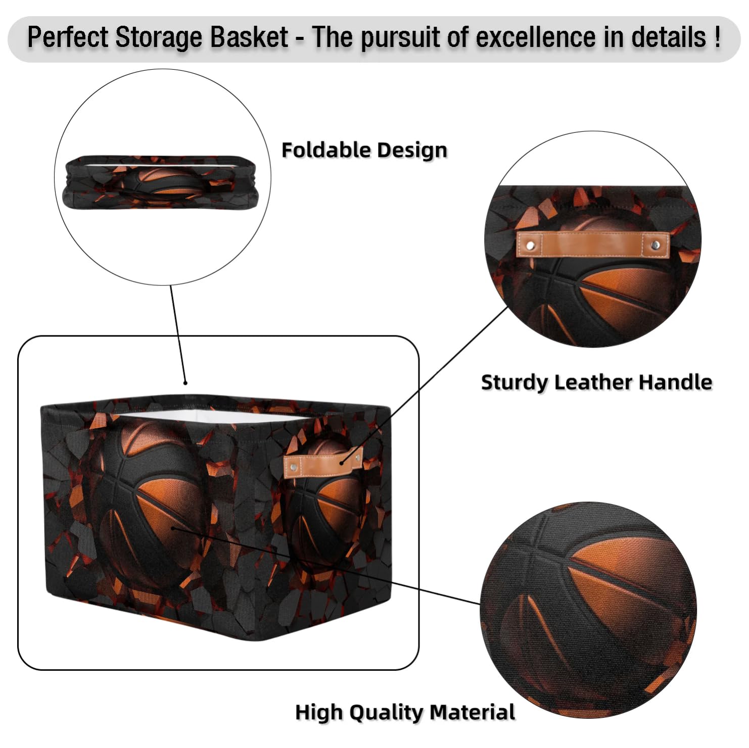 SinSenMa Basketball Black Cube Storage Basket Boy Toys Gifts Empty Basket,Collapsible Shelf Organizer Bins with Handles,Canvas Cloth Fabric Storage Basket,Books Kids Toys Bin Boxes,Closet Decorate