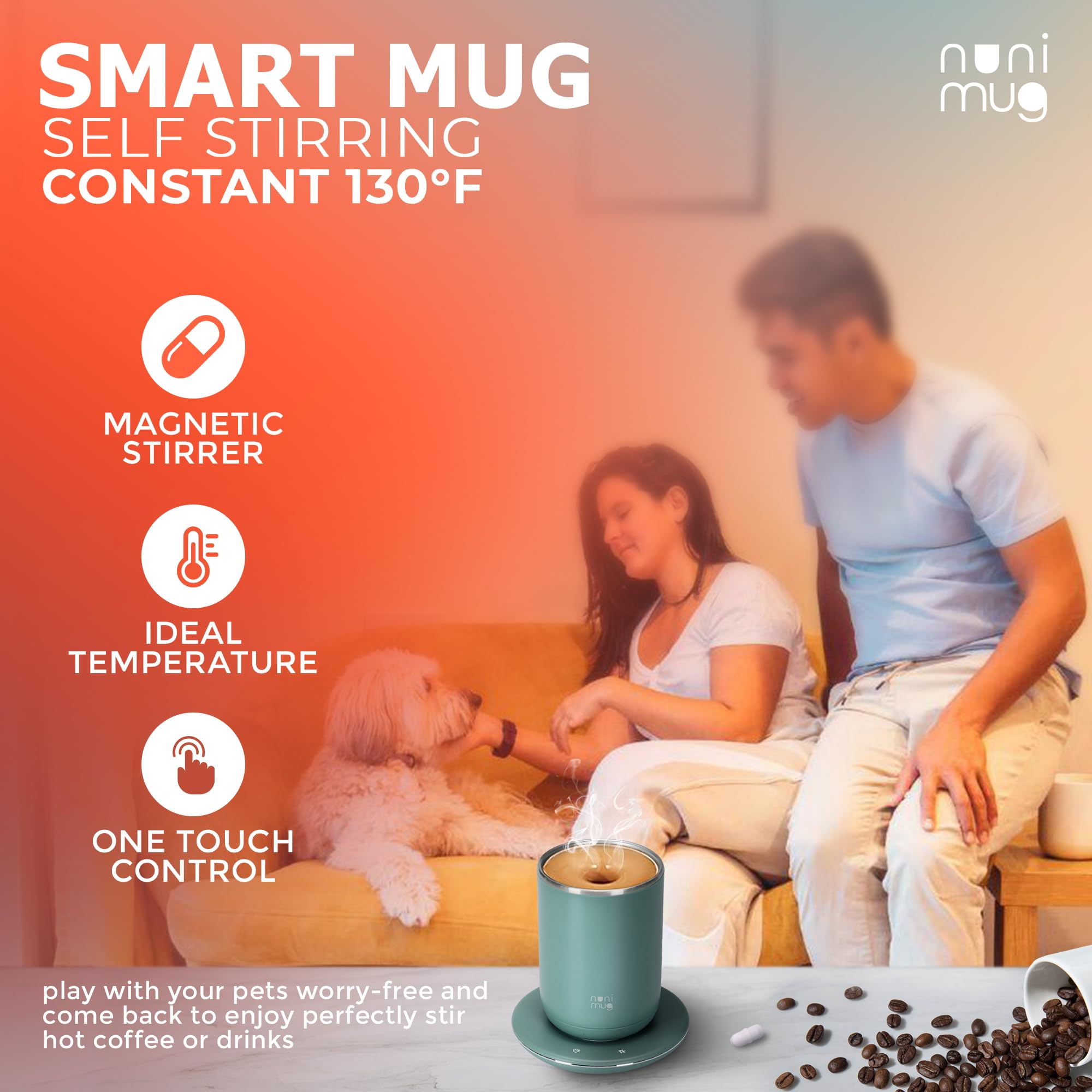 Heated Coffee Mug - Dual Function Temperature Control Mug for Stirring & Heating - Smart Heated Mug for Coffee - Electric Coffee Cup in a Gift Box (Green)