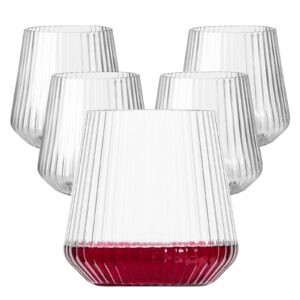 lueumxc 40 pack plastic ribbed wine glasses, 14oz origami disposable wine glasses unbreakable clear plastic cocktail glasses recyclable shatterproof reusable plastic wine cups (14oz 40pack)