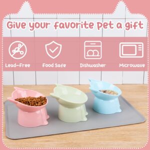 3 Pcs Elevated Cat Bowls 15°Cat Elevated Food Bowl with Silicone Mat Cat Bowls Elevated Whisker Friendly Anti Vomiting Cat Elevated Food and Water Bowls for Indoor Cats and Kittens