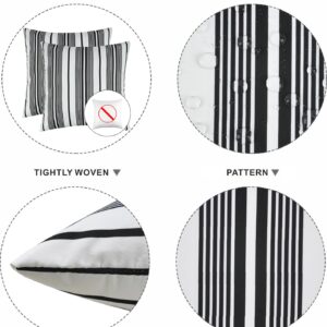 Black and White Striped Outdoor Pillow Cover, Outdoor Pillow Covers 18x18 Waterproof Set of 2, Decorative Throw Pillow Cover for Outside Patio Furniture Garden (No Inserts)