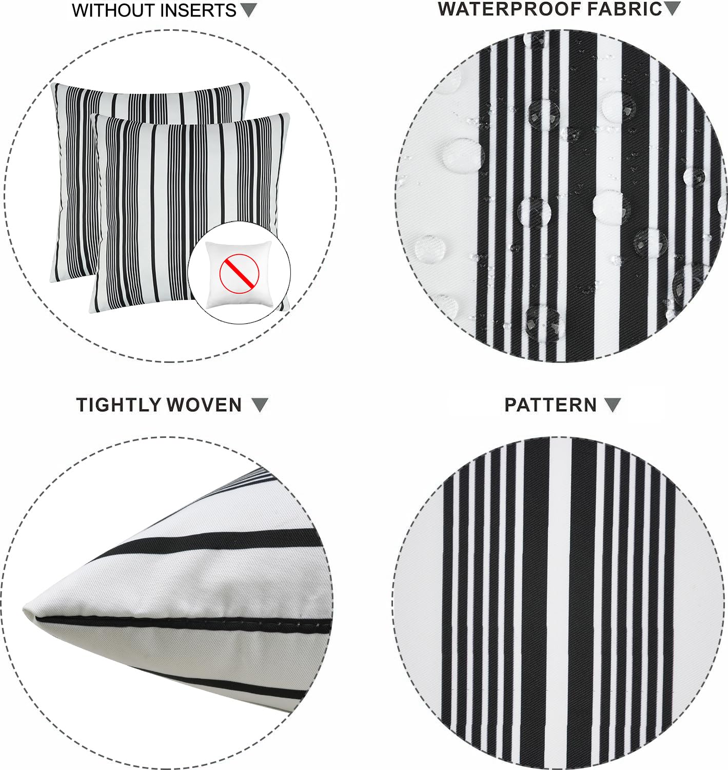 Black and White Striped Outdoor Pillow Cover, Outdoor Pillow Covers 18x18 Waterproof Set of 2, Decorative Throw Pillow Cover for Outside Patio Furniture Garden (No Inserts)