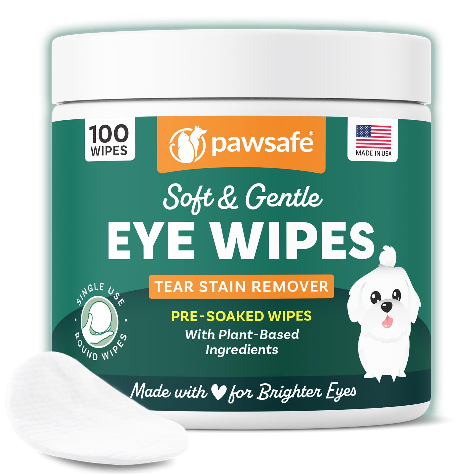 Pet Eye Wipes, Natural Tear Stain Remover for Dogs and Cats, 100 Pre-Soaked Eye Cleaner Wipes, Plant-Based for Gentle Cleaning, Brightens & Removes Dirt on Eyes, Ears and Face