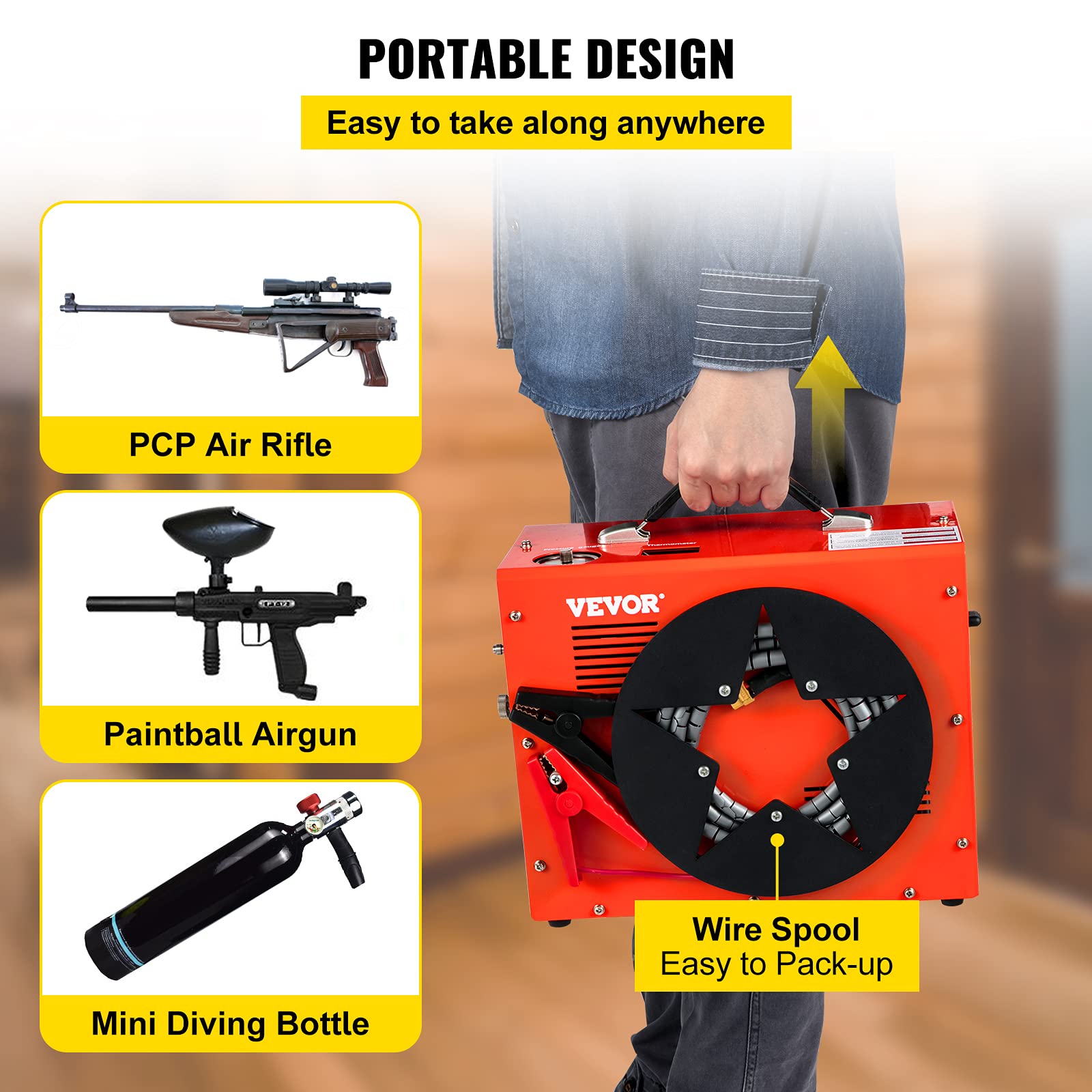 VEVOR PCP Air Compressor, Auto-stop Portable PCP Airgun Compressor, Powered by DC 12V Car or Home AC 110V/220V, 4500Psi/30Mpa w/Built-in Water/Oil Adapter & Cooling Fan for Paintball, Scuba, Air Rifle