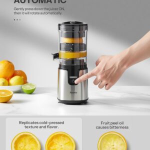 Electric Citrus Juicer, Reemix Lemon Squeezer with Brushed Stainless Steel Body, Fully Automatic One-click Operation Orange Squeezer, Black+Silver