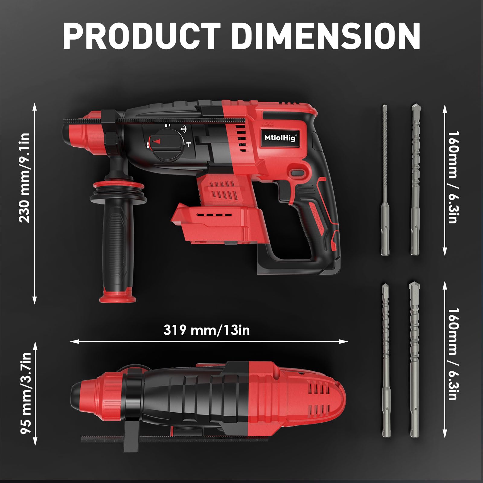 Rotary Hammer Drill For Milwaukee 18V: 1" SDS Plus Brushless Rotary Hammer - Safety Clutch 4 Application Modes Fastest Drilling For Concrete Tile Wood Wall Including 4 Drill Bits(Battery not included)