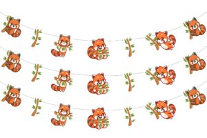 sursurprise red panda party decorations, 3pcs red panda banners, red panda birthday baby shower decorations party supplies