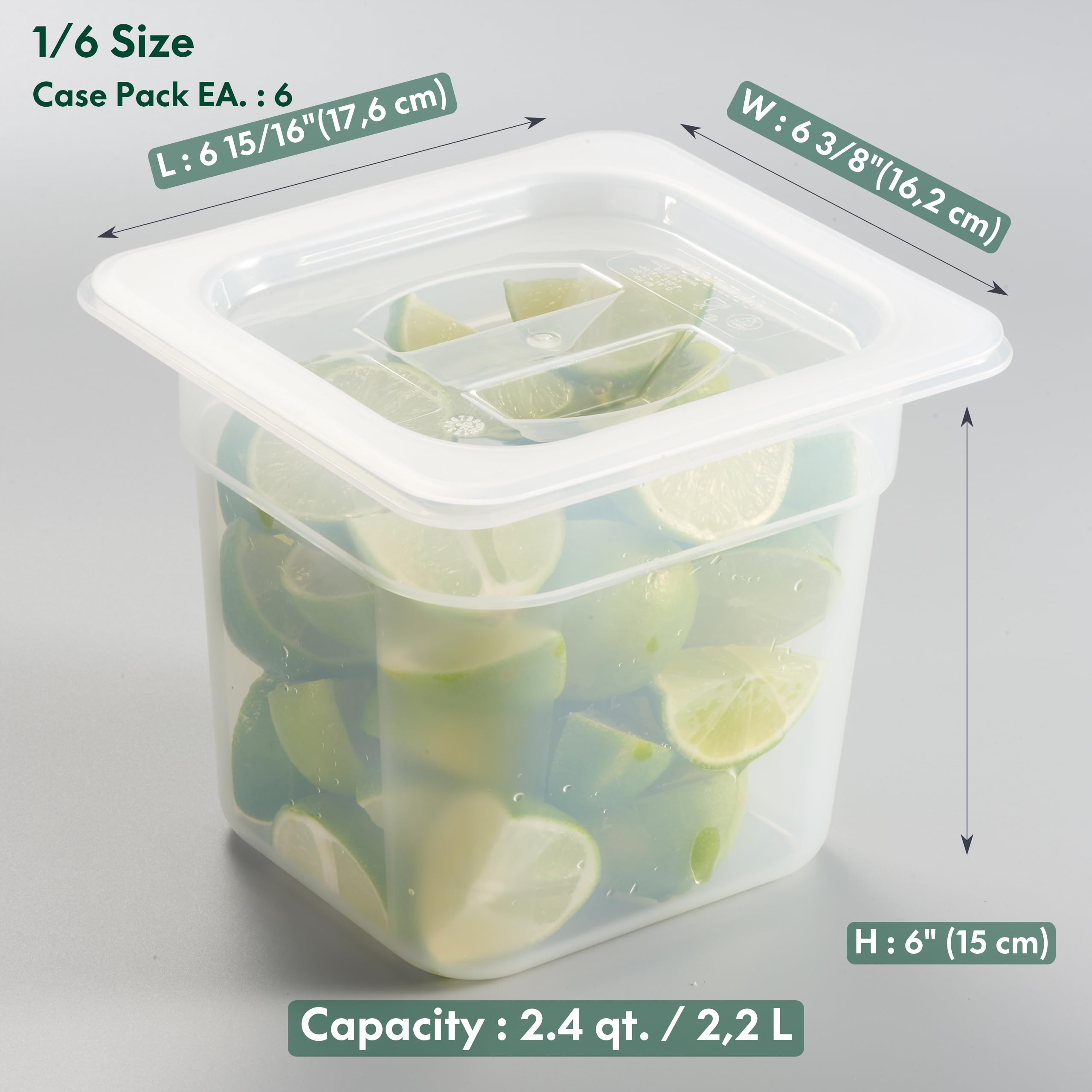 CURTA 6 Pack Translucent Food Pan with Lid, 1/6 Size 6" Deep NSF Listed Commercial-Grade Polypropylene Plastic