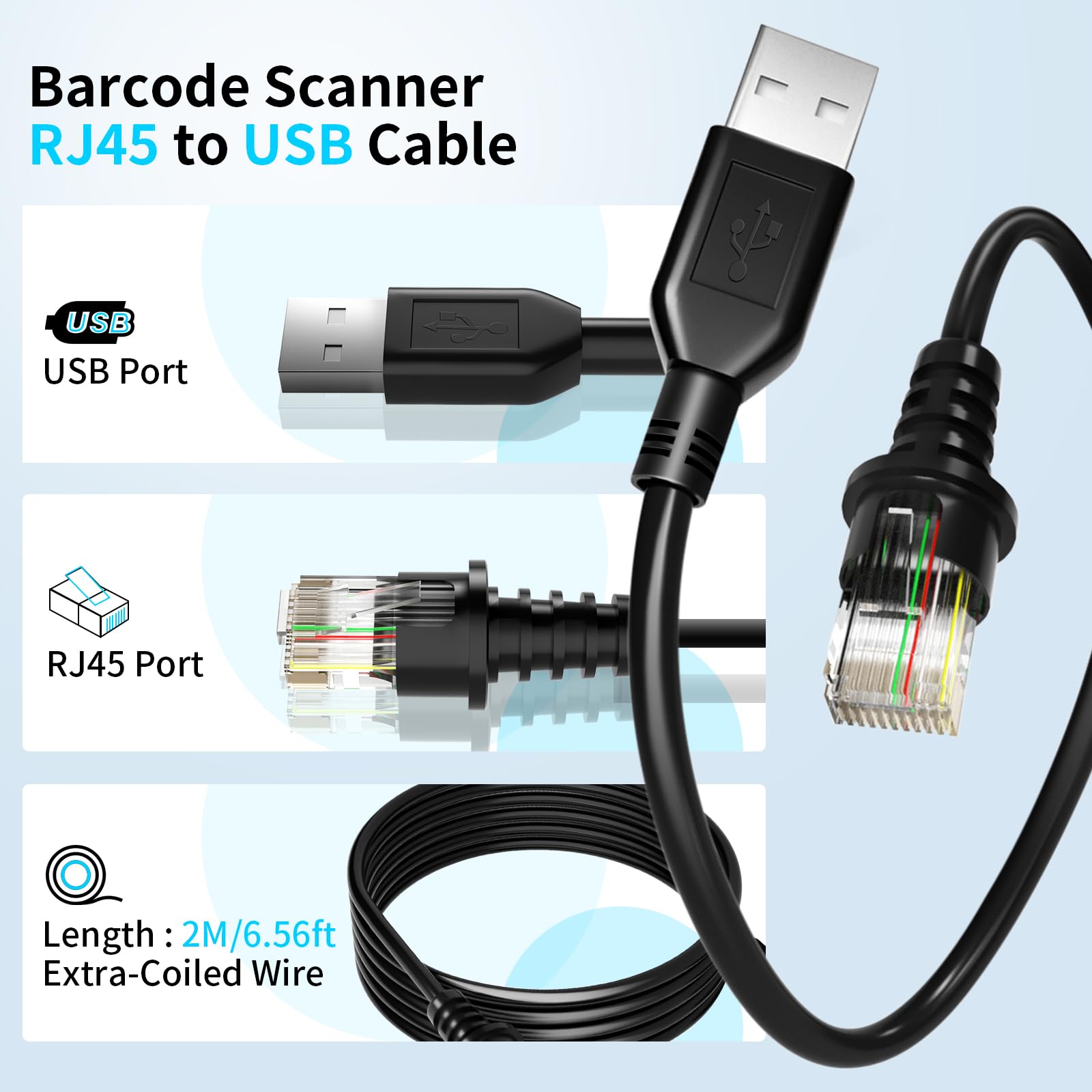 Barcode Scanner Cable for Honeywell MS9520 MS5145 MS1690 MS1890 MS9524 MS9535 Voyager MS9540 MK9540 MS9541 MS9544 MS9590 MS9590i Fusion MS3780 Cord Barcode Scanner USB Cable Barcode Scanner Cord