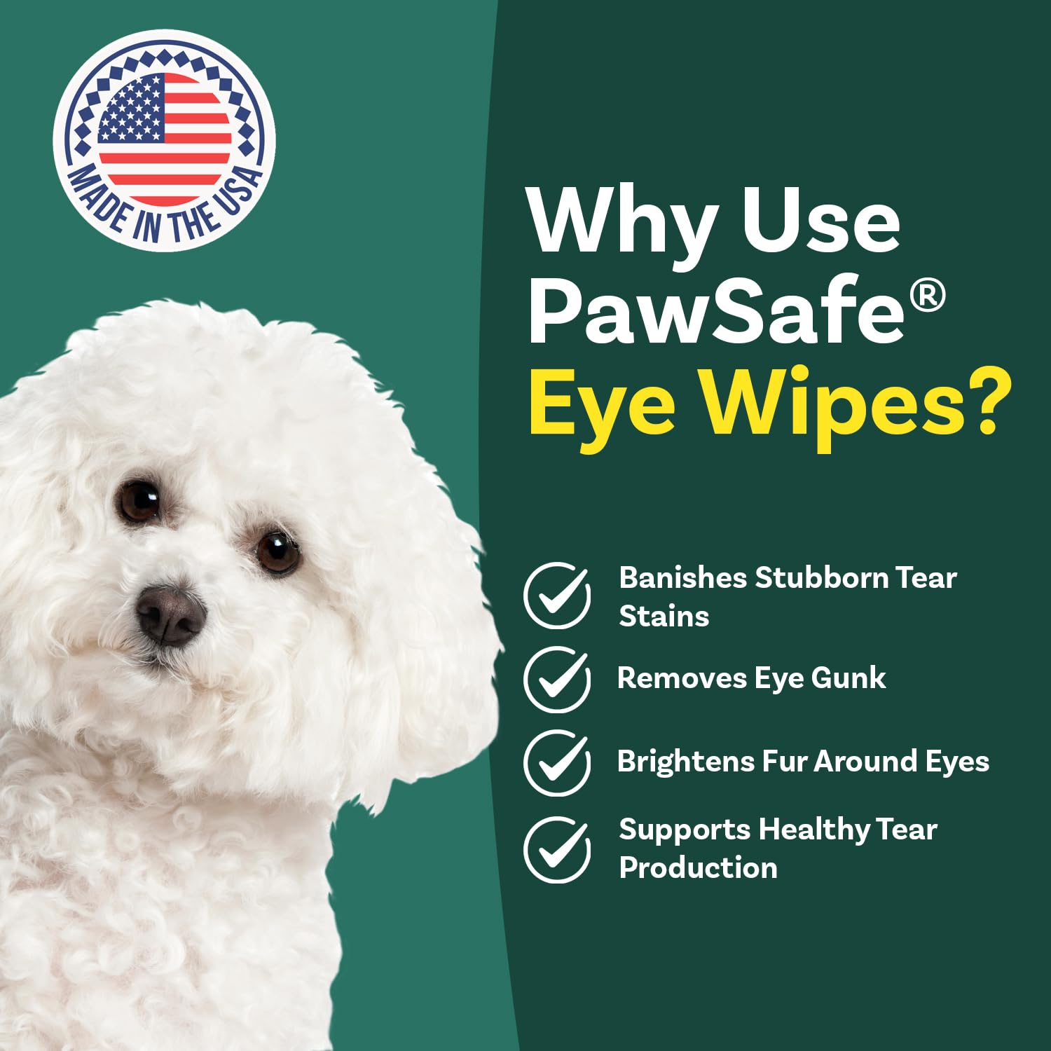 Pet Eye Wipes, Natural Tear Stain Remover for Dogs and Cats, 100 Pre-Soaked Eye Cleaner Wipes, Plant-Based for Gentle Cleaning, Brightens & Removes Dirt on Eyes, Ears and Face