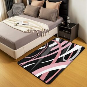 Feelyou Pink Black Grey White Living Room Rugs for Girls Kids Area Rug 3x5 Stripes Accent Rugative Geometric Indoor Floor Mat Modern Striped Art Decorative Rug