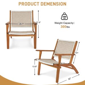 VINGLI Outdoor Lounge Chairs Acacia Wood with Woven Web Seat and Back,Outdoor Reclining Chair for Patio Lawn Garden Backyard Deck (1 Piece)