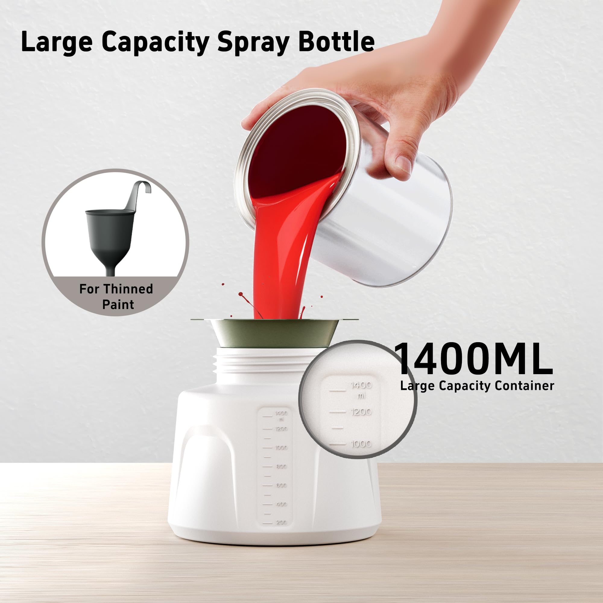 CasaCulina 850W HVLP Paint Sprayer, 1400ml Large Container Spray Paint Gun, 4 Nozzles, 3 Patterns and Filter, Electric Paint Sprayer for Painting Furniture Cabinets Fence Walls Door DIY Projects, Red