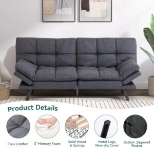 Hcore, Sleeper Bed Couch,Memory Foam Futon Sofa Sofabed, Classic Grey