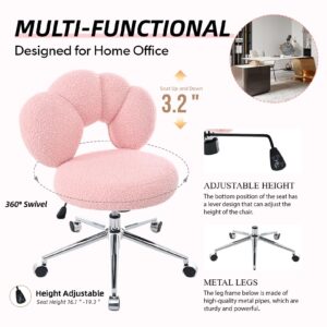 Home Office Chair Criss Cross Chair with Wheels, Upholstered Chairs with 360 Swivel, Height Adjustable Swivel Computer Task Chairs for Living Room, Bedroom, Vanity, Study（Pink）