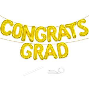 congrats grad banner balloon, 16 inch gold congrats grad balloons for 2024 graduation party decorations, graduation decorations class of 2024, congrats grad yard sign 2024 backdrop