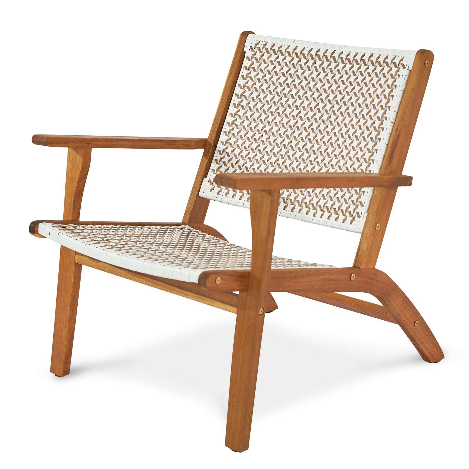 VINGLI Outdoor Lounge Chairs Acacia Wood with Woven Web Seat and Back,Outdoor Reclining Chair for Patio Lawn Garden Backyard Deck (1 Piece)