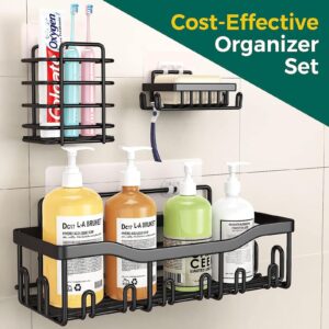 Shower Caddy Adhesive Shower Organizer for Bathroom Storage Organization, 5 Pack Shower Shelves No Drilling, Rustproof Stainless Steel Home & Kitchen Decor, Wall Hanging, RV Accessories, Black