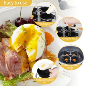 Fuexmotco Egg Poacher Insert,4 Non Stick Eggs Poaching Cups,Stainless steel Steamer Rack, Complimentary Silicone Spatula -Benedict Eggs Maker Compatible with most Skillets&Pans