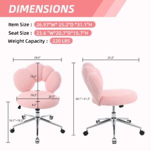 Home Office Chair Criss Cross Chair with Wheels, Upholstered Chairs with 360 Swivel, Height Adjustable Swivel Computer Task Chairs for Living Room, Bedroom, Vanity, Study（Pink）