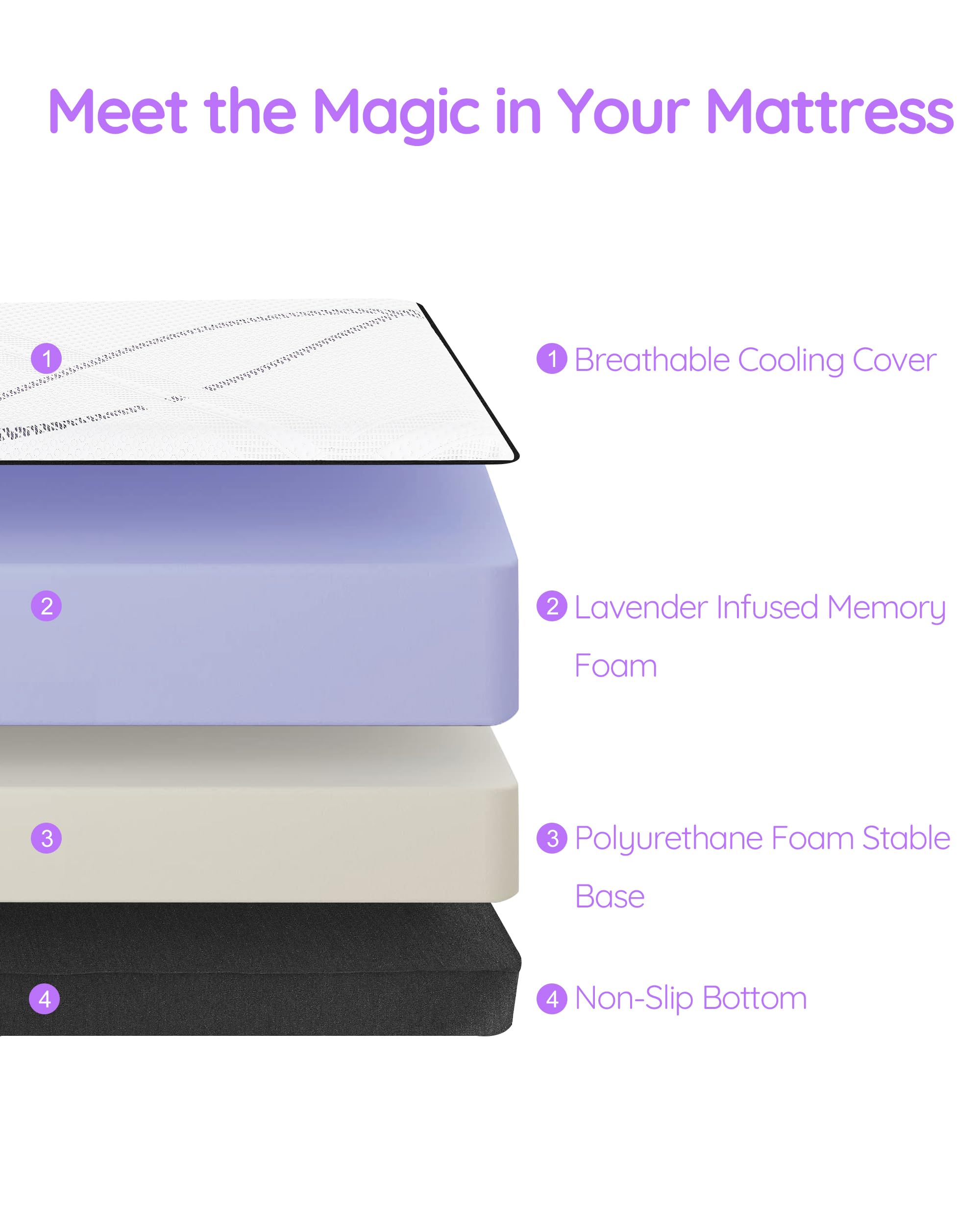 NAP&SLEEP Memory Foam Mattress - Lavender Infused with Cold Touch Cover, Medium Firm to Plush Feel, Helps with Sleep - Sizes Full, Queen, King, 10", 12", 14" (12" Medium, King (U.S. Standard))