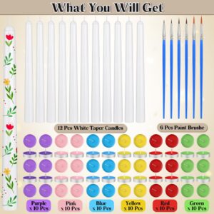 MTLEE 78 Pcs DIY Candle Painting Kit Include 12 White Taper Candles 60 Colored Tealight Candles 6 Paint Brushes for Candles Crafts Birthday Wedding Party Favors (Multi Color)