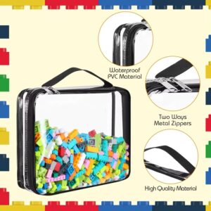 FANMHY 6 Pack Large Storage Bags with Labels, Reusable Clear PVC Storage Bags, Travel Waterproof Organizer Bags with Zipper for Building Blocks Puzzle Stationery