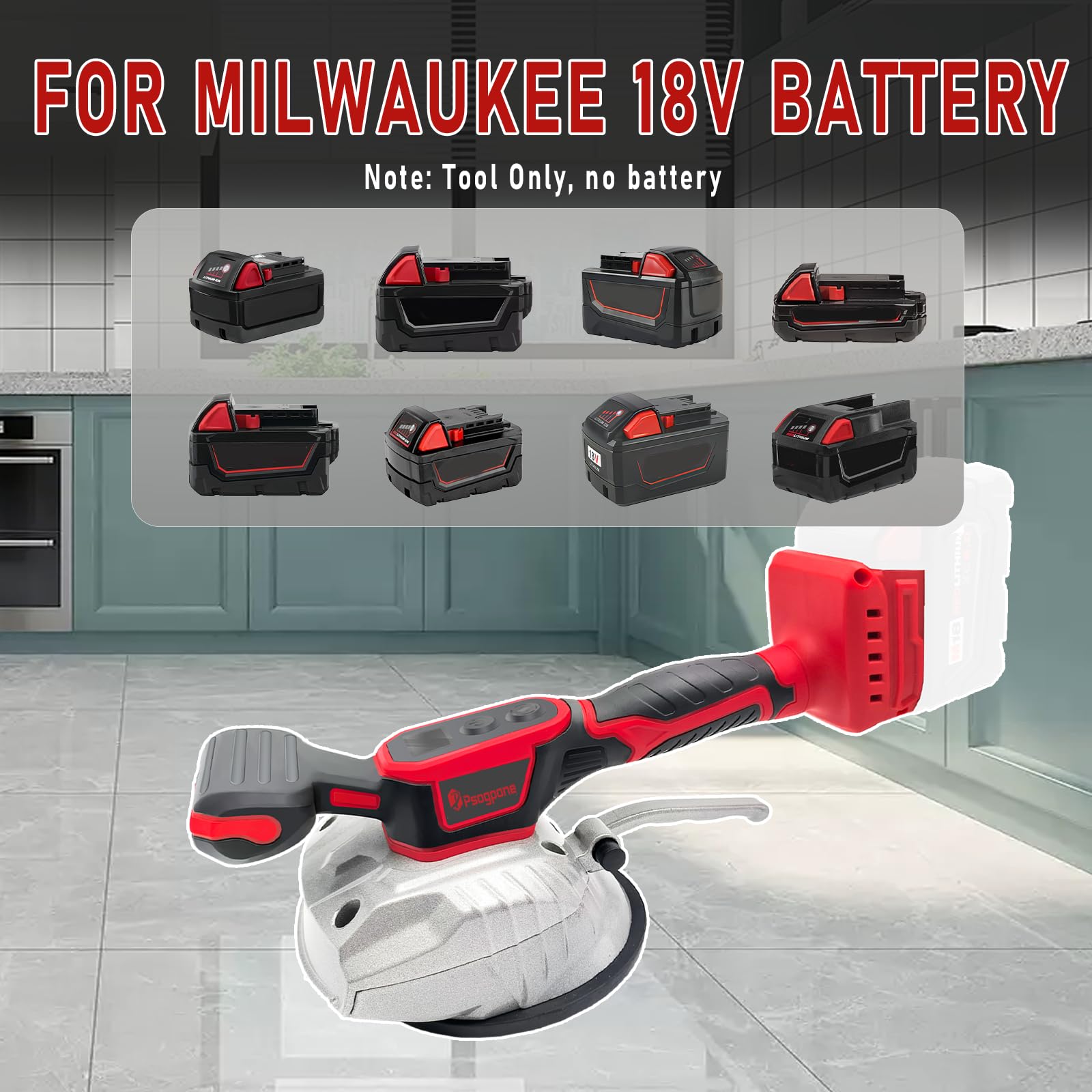 Tile Vibration Tool for for Milwaukee 18V Battery, CordlessTile Vibration Leveling Machine with 8 Speed, 5'' Suction Cup, Digital Display, Tile Vibrator for Floor Tile Wall (Battery Not Included)