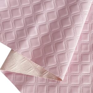 ONEART | Solid Plaid Embossed Faux Leather Fabric, 16"×54" Soft Durable Synthetic Pleather for Wallets Handbag Sewing Projects-Pink