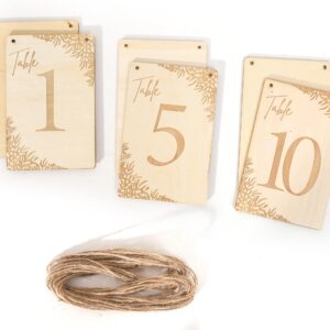 10 Pieces Rustic Wooden Table Numbers - 1-10 Wedding Table Decorations,Wooden Sign for Banquet Restaurant Party Decor,Wedding Reception Anniversary Baby Bridal Shower, Floral Theme Receptions