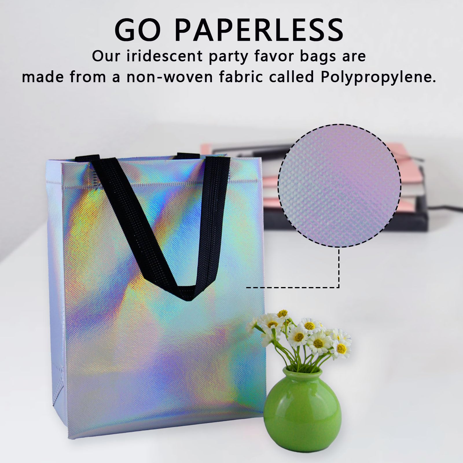 Abvsdu 12PCS Iridescent Gift Bags, 8x4x10 Inch Reusable Holographic Gift Bag with Handle - Perfect for Gift Bags, Birthday Gift Bags, Party Gift Bags