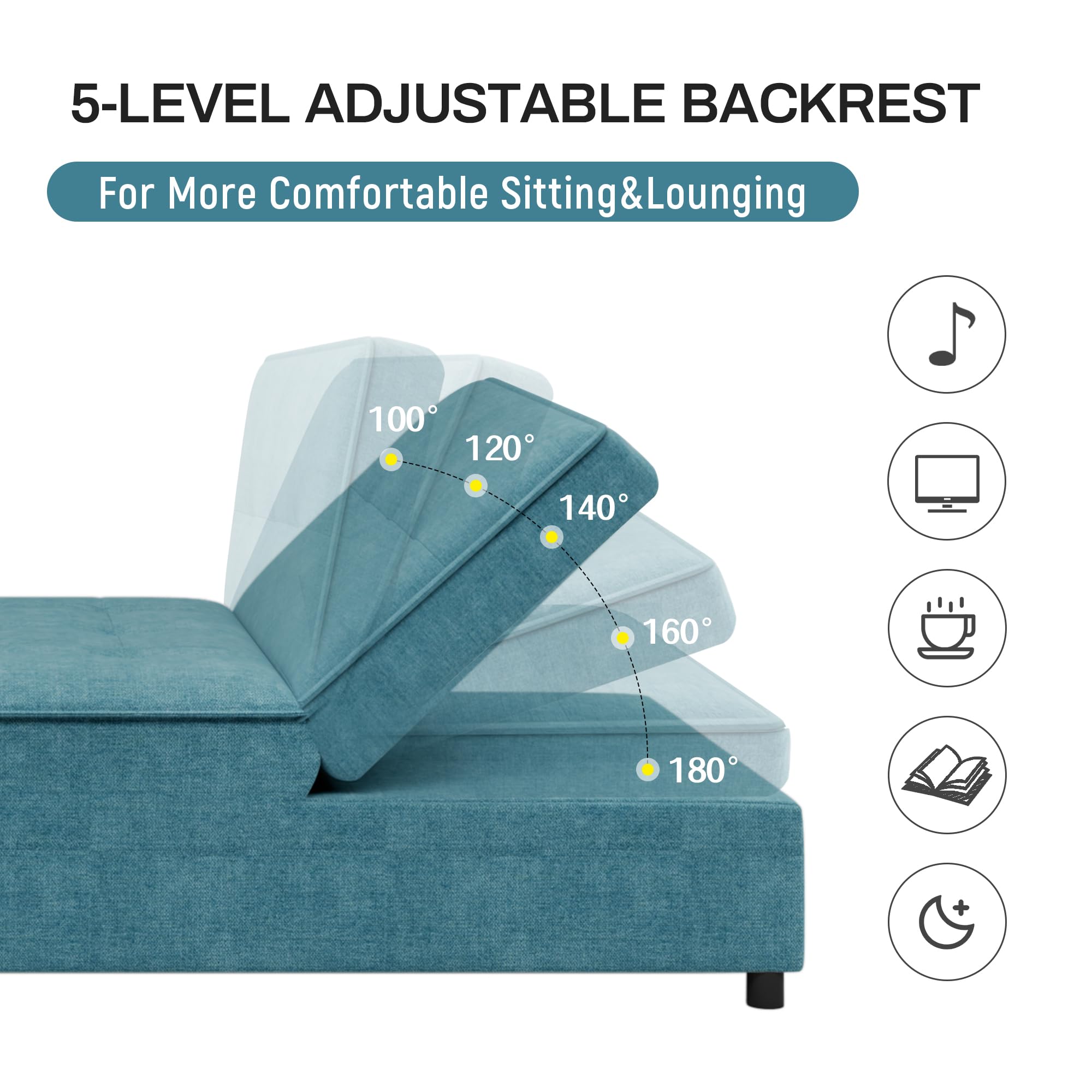 NicBex Pull-Out Sofa Practical Sofa Bed with Storage Folding Chair Bed Convertible Chair to Bed with Storage Pocket and USB Port for Small Room Apartment, Living Room, Teal