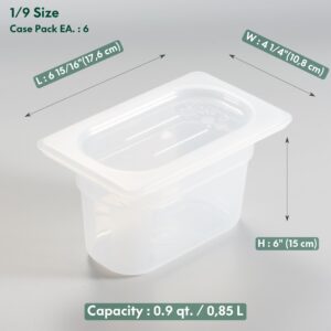 CURTA 6 Pack Translucent Food Pan with Lid, 1/9 Size 4" Deep NSF Listed Commercial-Grade Polypropylene Plastic