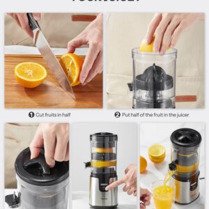 Electric Citrus Juicer, Reemix Lemon Squeezer with Brushed Stainless Steel Body, Fully Automatic One-click Operation Orange Squeezer, Black+Silver