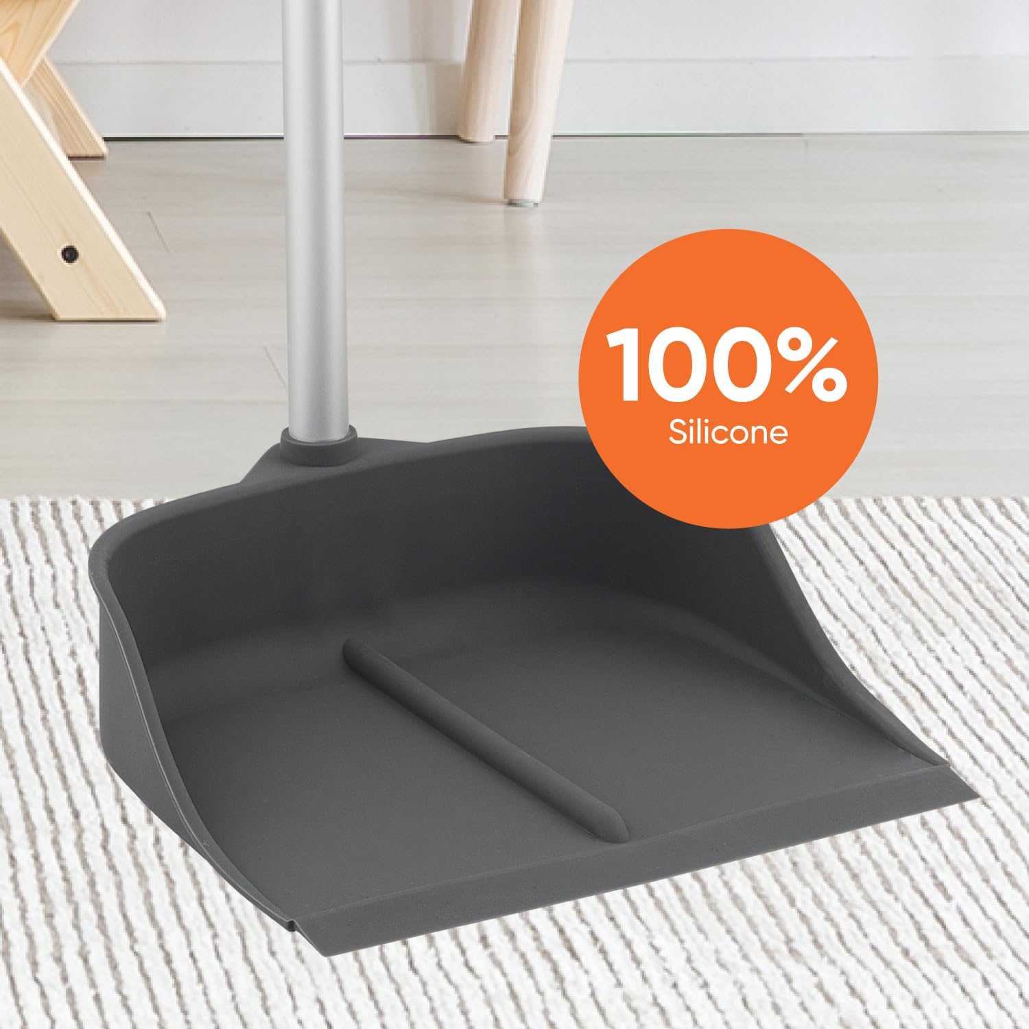 Silicone Dust Pan with Handle Commercial Lobby Dustpan with Long Handle Stand Up Dustpan, 48" 3-Part Long Handle, by Superio