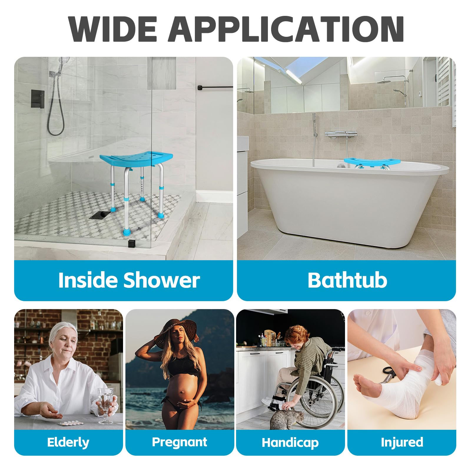 Gillion Shower Chair for Inside Shower 350Lbs, 𝐅𝐫𝐞𝐞 𝐒𝐡𝐨𝐰𝐞𝐫 𝐒𝐜𝐫𝐮𝐛𝐛𝐞𝐫 𝐁𝐮𝐧𝐝𝐥𝐞𝐬, Shower Stool with Tool-Free Assembly Shower Seat for Bathtub Bath Chairs for Elderly and Disabled