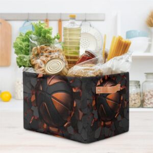 SinSenMa Basketball Black Cube Storage Basket Boy Toys Gifts Empty Basket,Collapsible Shelf Organizer Bins with Handles,Canvas Cloth Fabric Storage Basket,Books Kids Toys Bin Boxes,Closet Decorate