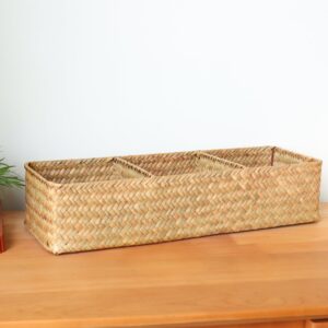 Moosky Shelf Baskets with Dividers, Seagrass Storage Baskets Rectangular Wicker Woven Back of Toilet Basket for Home Organizer (Natural)