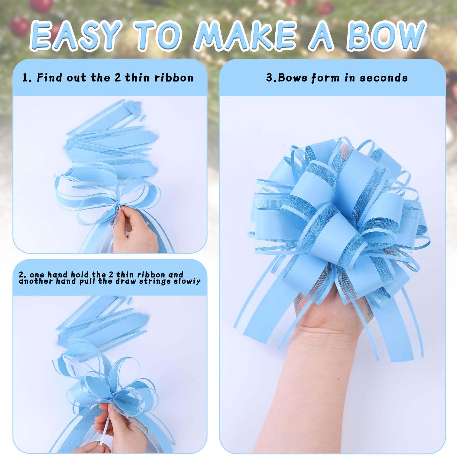 FORBINBO 6Pcs 6inch Pull Bow Gift Wrapping,Pull Bow For Gift Basket, Gift Bag Box Wrapping Decor, Valentines Day, Birthday, Anniversary, Wedding, Flower Packaging (Baby Blue)