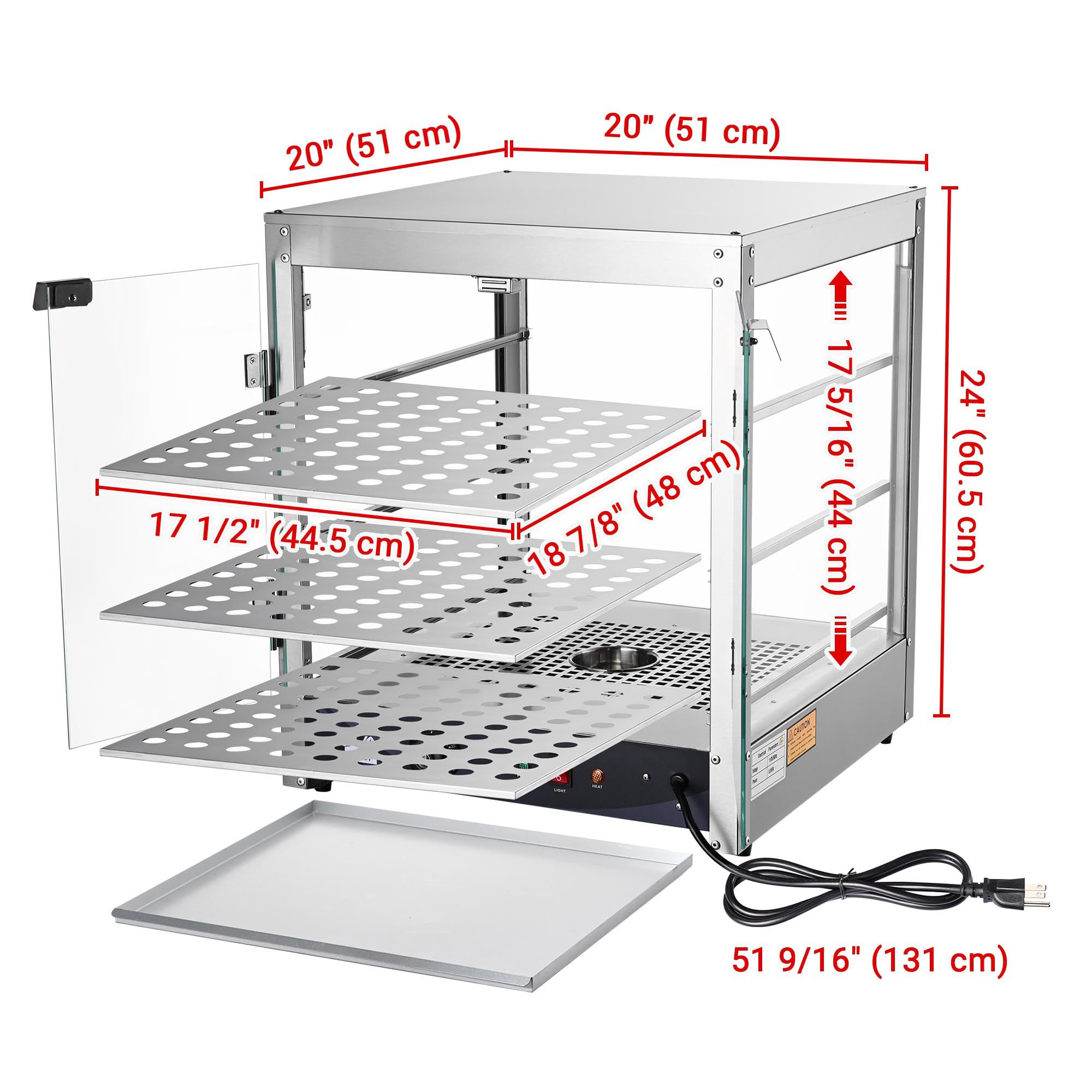 WeChef 3-Tier Commercial Food Warmer Display Pizza Warmer Countertop Pastry Warmer for Restaurant Cafe Buffet 20x20x24