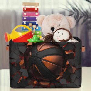 SinSenMa Basketball Black Cube Storage Basket Boy Toys Gifts Empty Basket,Collapsible Shelf Organizer Bins with Handles,Canvas Cloth Fabric Storage Basket,Books Kids Toys Bin Boxes,Closet Decorate