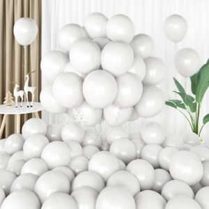 jobkoo white balloons 12 inch, 60 pcs white latex balloons for arch, party helium balloons for white party decorations, birthday decorations for bridal baby shower, bachelorette engagement backdrop