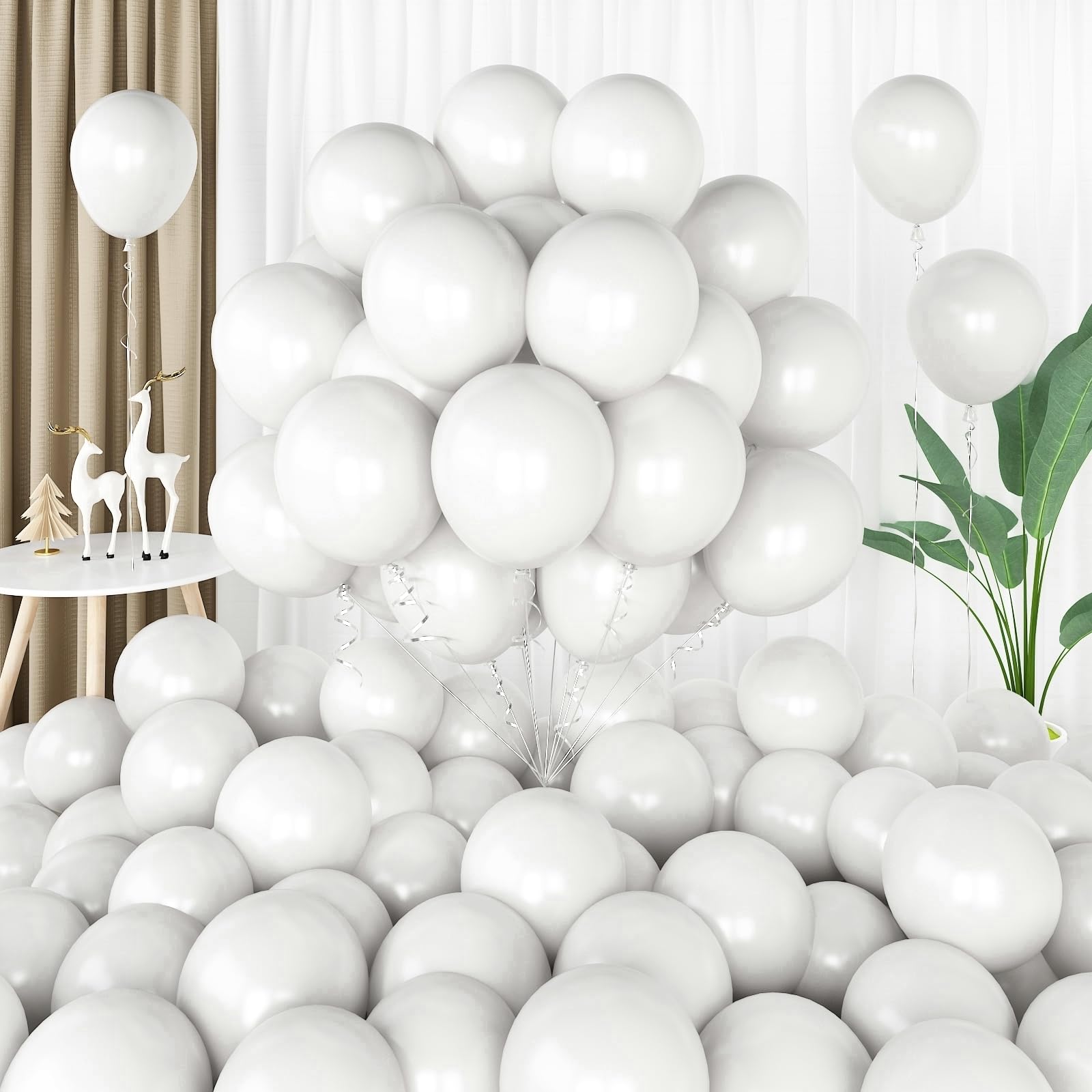 Jobkoo White Balloons 12 Inch, 60 PCS White Latex Balloons for Arch, Party Helium Balloons for White Party Decorations, Birthday Decorations for Bridal Baby Shower, Bachelorette Engagement Backdrop