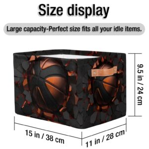 SinSenMa Basketball Black Cube Storage Basket Boy Toys Gifts Empty Basket,Collapsible Shelf Organizer Bins with Handles,Canvas Cloth Fabric Storage Basket,Books Kids Toys Bin Boxes,Closet Decorate