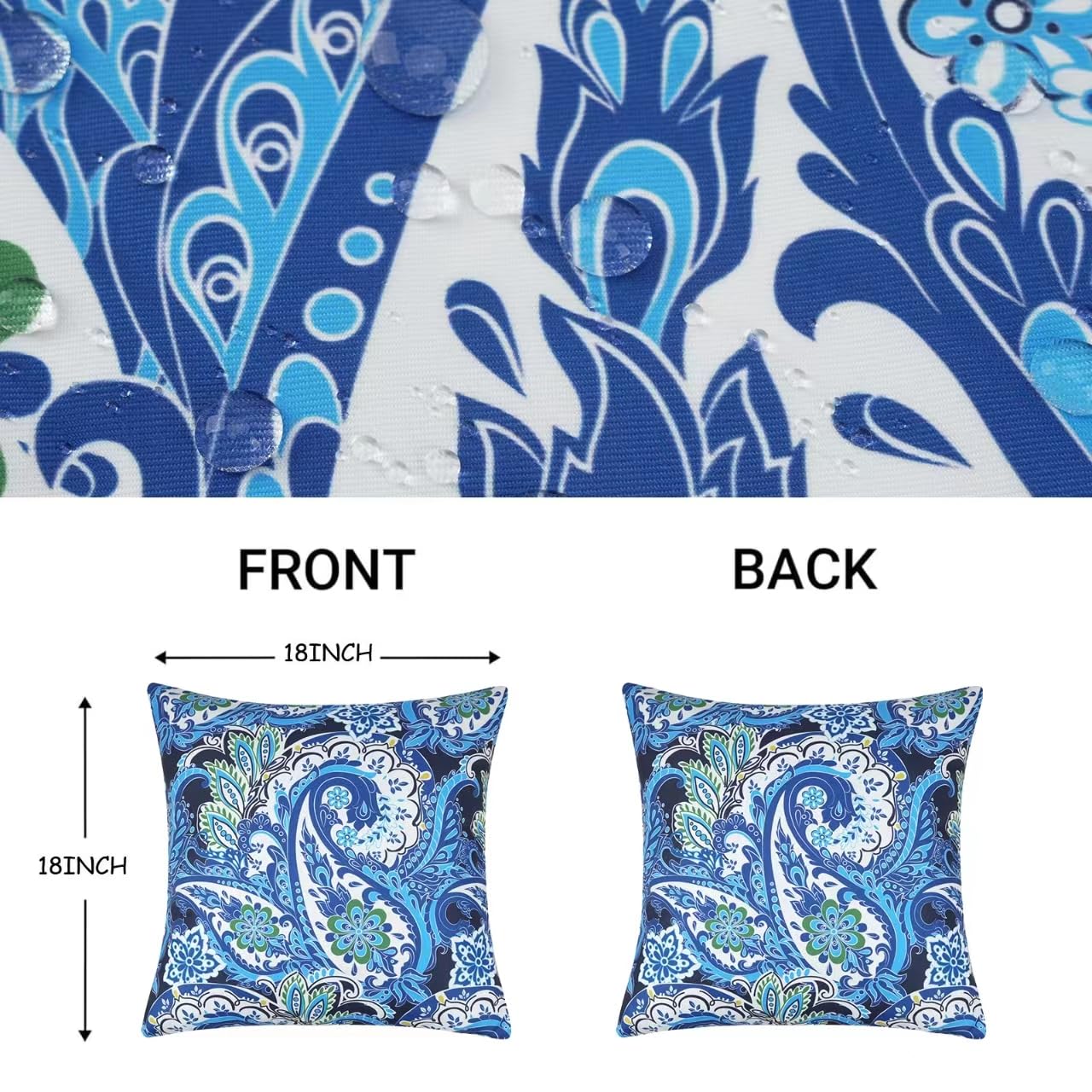 JASEN Outdoor Pillow Covers 18x18 Waterproof Set of 2, Paisley Outside Pillow Covers, Decorative Throw Pillow Cover for Patio Furniture White (No Inserts)