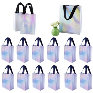 abvsdu 12pcs iridescent gift bags, 8x4x10 inch reusable holographic gift bag with handle - perfect for gift bags, birthday gift bags, party gift bags