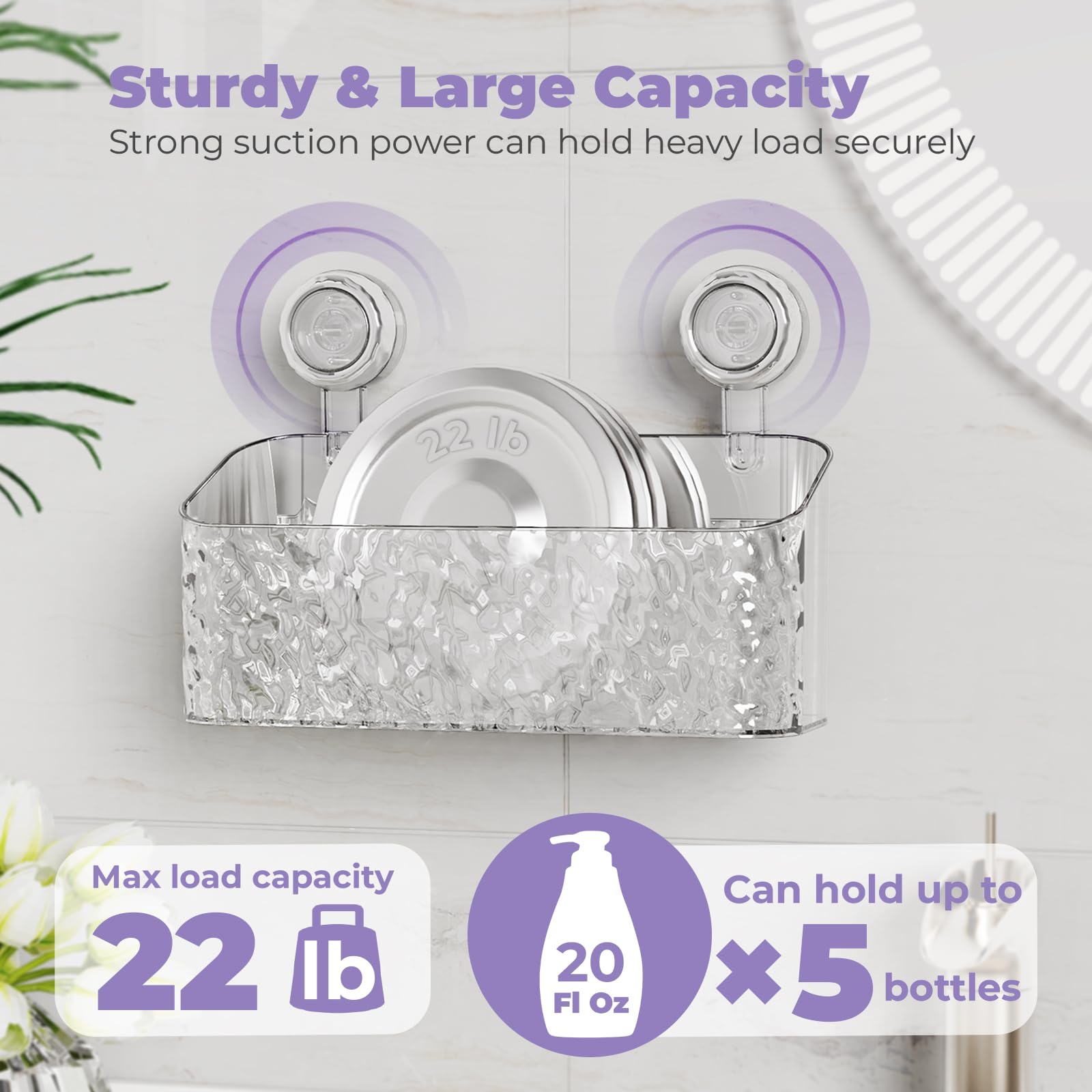 KatiKaddy Suction Cup Shower Caddy 2-Pack Set, No-Drilling New Home Decor Essentials, Large&Small Shower Organizer Shelf, Rustproof Sturdy Accessories Storage Rack, For Apartment Wall Bathroom Dorm RV