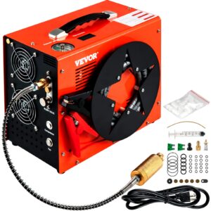 vevor pcp air compressor, auto-stop portable pcp airgun compressor, powered by dc 12v car or home ac 110v/220v, 4500psi/30mpa w/built-in water/oil adapter & cooling fan for paintball, scuba, air rifle