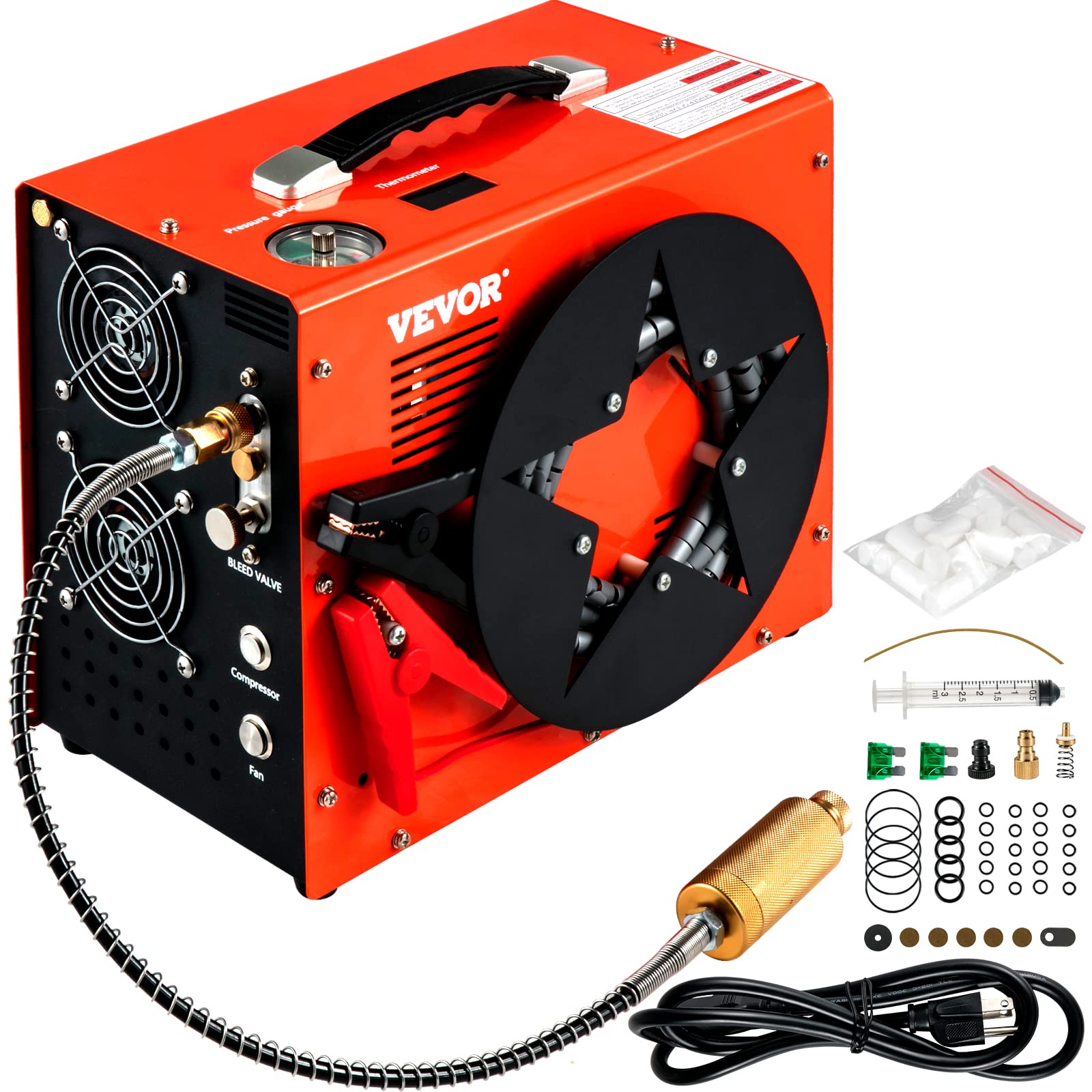 VEVOR PCP Air Compressor, Auto-stop Portable PCP Airgun Compressor, Powered by DC 12V Car or Home AC 110V/220V, 4500Psi/30Mpa w/Built-in Water/Oil Adapter & Cooling Fan for Paintball, Scuba, Air Rifle