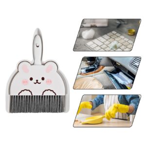 IEUDNS Mini Dustpan and Brush Set Small Broom and Dustpan Set Portable Dustpan and Brush Set for Desktop Computers Kitchen Office, White Bunny